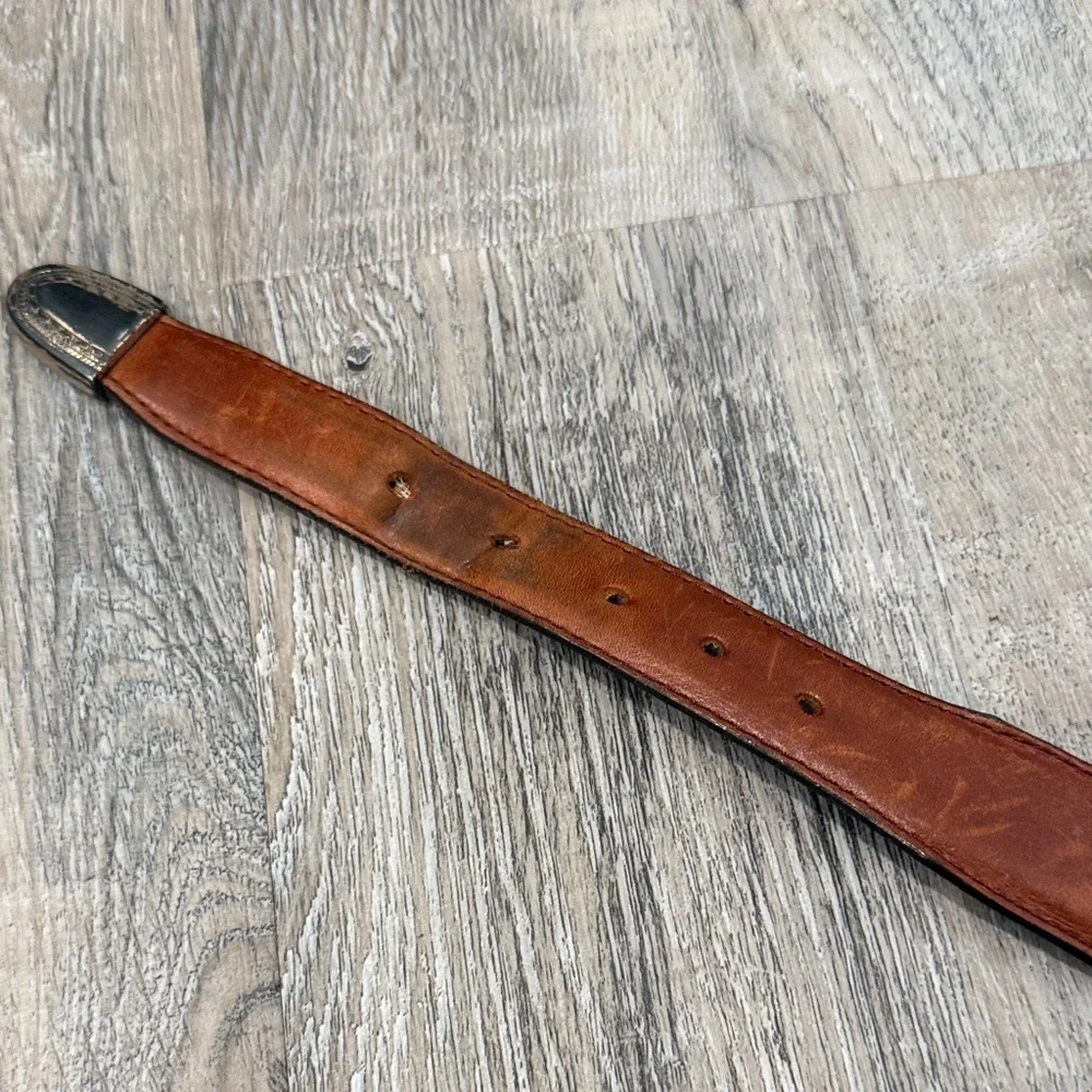 Vintage Onyx by Brighton Brown Leather Belt with Silver Buckle sz 38